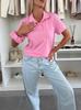 2025 Urban Casual Women's Lapel Solid Color Pocket Short Sleeve T-shirt
