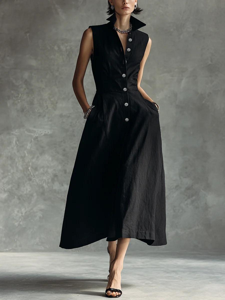 Europe and America Station 2026 summer new fashion casual stand-up collar temperament trendy button dress XS