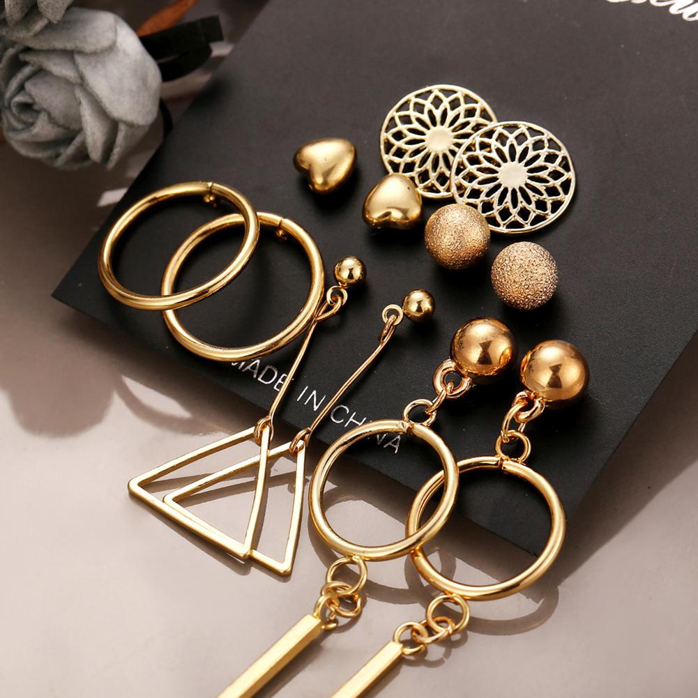6 Pairs Women Fashion Hollow Out Geometry Fringed Ear Stud Set