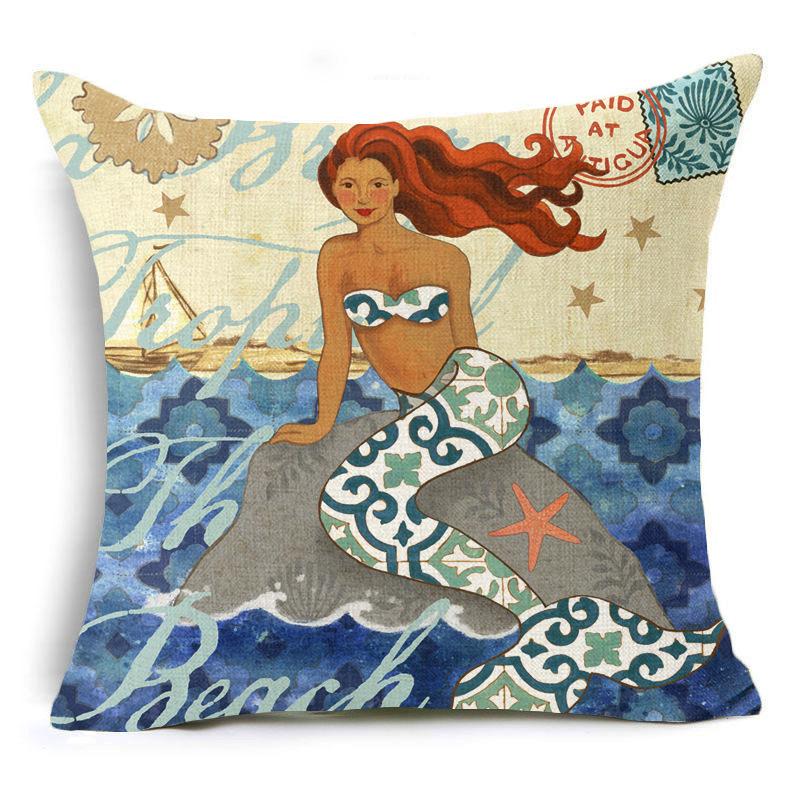 European and American Retro Mermaid Pillowcase Car Cushion