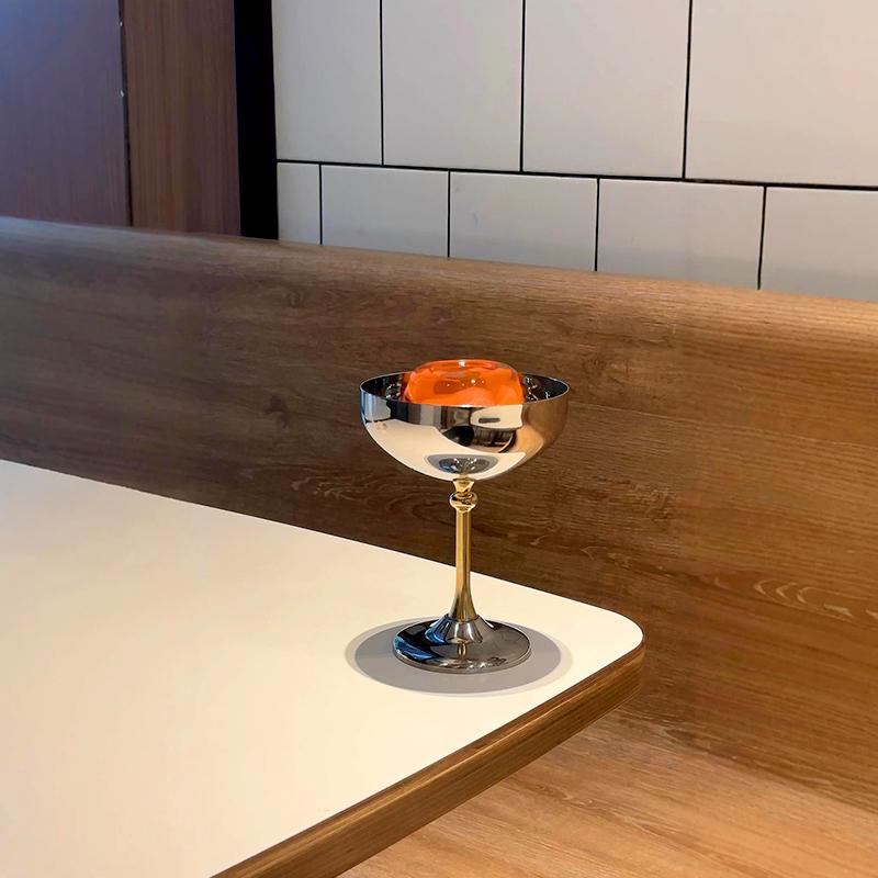 304 Stainless Steel Tall Footed Design Bar Dessert Cup Creative Salad Bowl Restaurant Silver Retro Ice Cream Cup Accessories