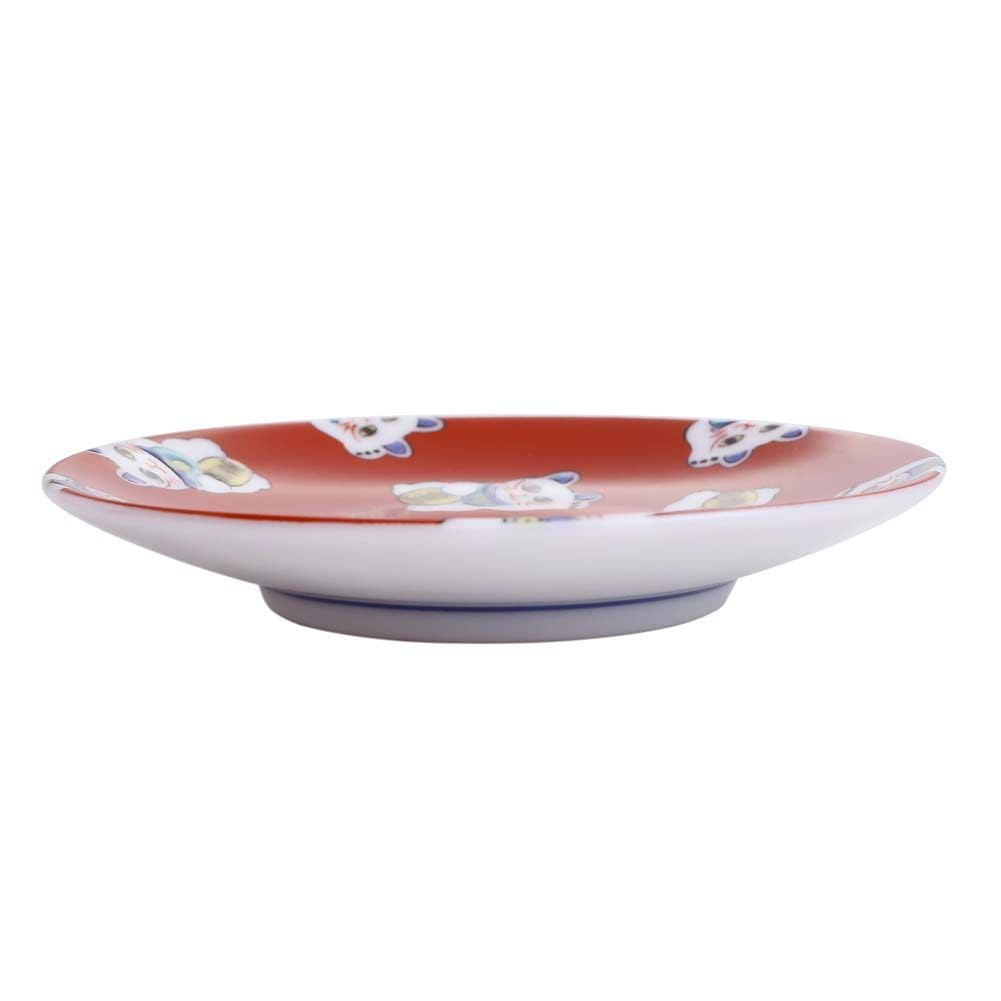 Small miniature lucky cat cat Kutani stylish interior Click Post shipping plate, plate, design, pattern, ceramic, ware, 9.5cm, auspicious, decoration,