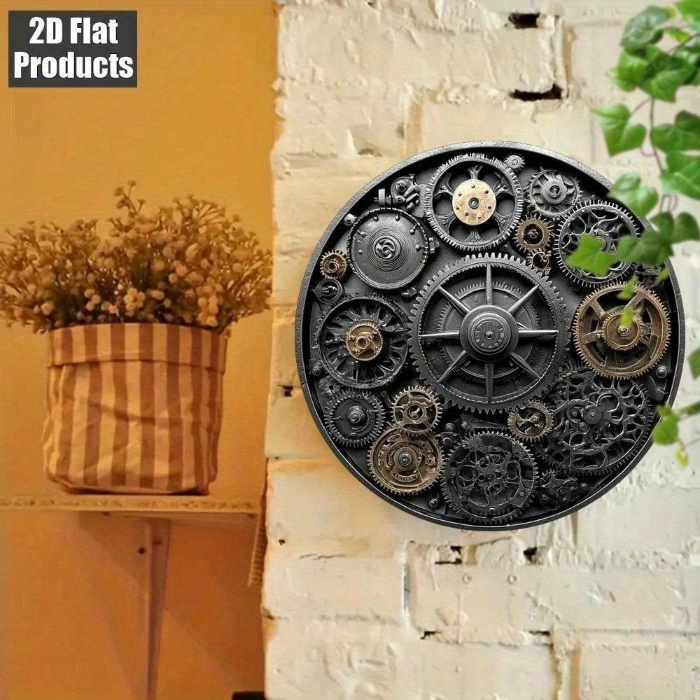 Vintage Industrial Metal Wall Art Mechanical Gears Aluminum Sign Home Office Living Room Decor