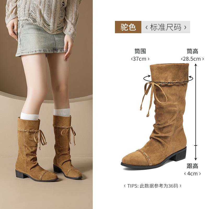 

Augustine retro boots women s 2025 new autumn and winter wasteland western cowboy boots suede pointed pile boots 35