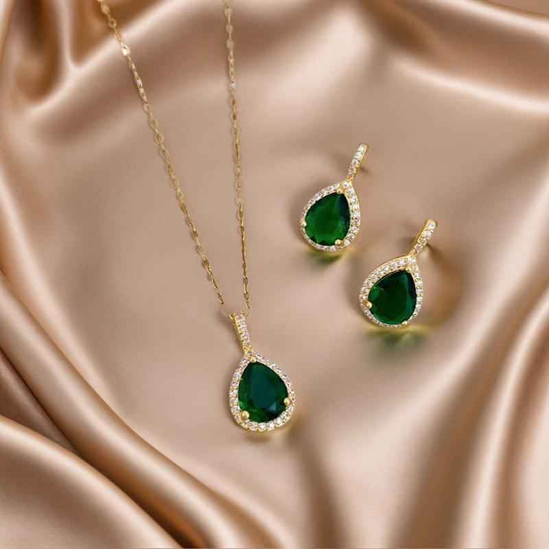 

3 Pieces/set of Retro Luxury Inlaid Zircon Droplet Shaped Pendant Necklace Earrings, Women s Banquet Party Zircon Gifts