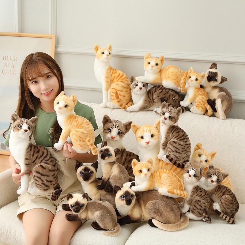 Yuzu Sweet Plush Cat Doll Realistic Grey And White Kitty Toy