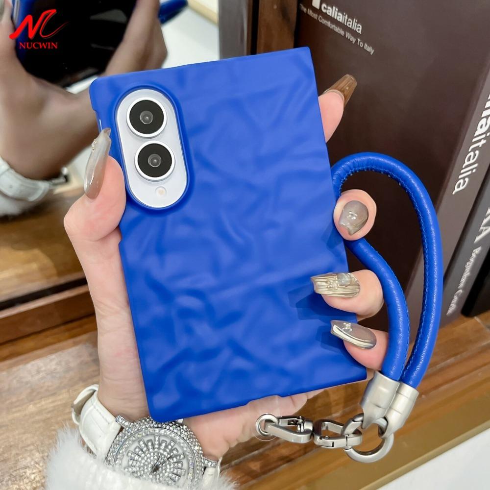 Lanyard Wrist Strap Case For Samsung Z Fold 8 Wrinkles 3D Water Ripples Cases for Galaxy ZFold 8 7 6 5 Fold8 Slim Matte PC Cover