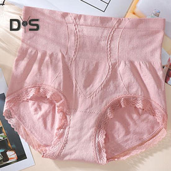 Women High Waist Seamless Panties Hip Lifting Tummy Control Lace Trim Ribbed Briefs Elastic Skinny Underpants