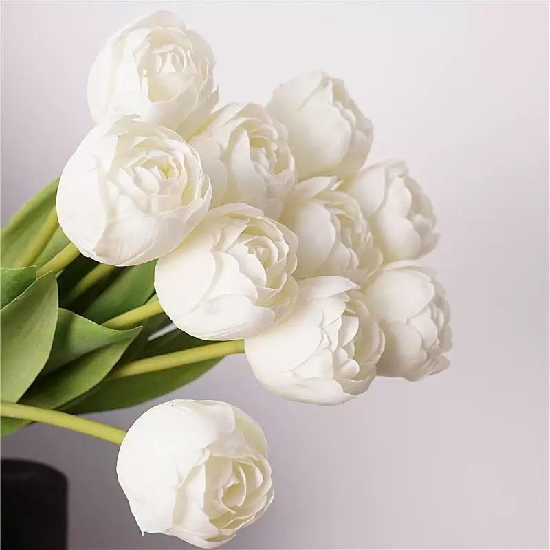 45cm White Artificial Camellia Bouquet 3Pcs Yellow Real Touch Faux Flowers for Home Decor Wedding DIY Floral Arrangements