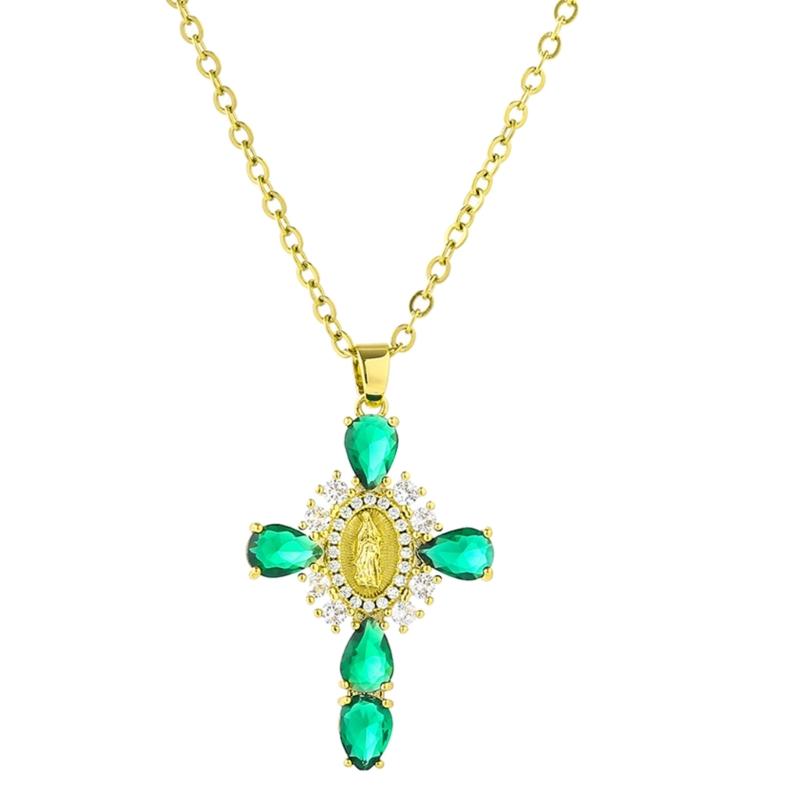 Crucifix Pendant Necklace Unique Cross Maria Charm Clavicle Chain Adjustable Choker Ethnic Style Jewelry Accessory