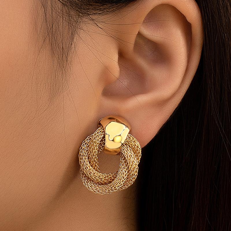 Vintage Metallic Twisted weaving Round Circle Dangle Earrings New Fashion Wedding Party Drop Earrings for Woman Jewelry