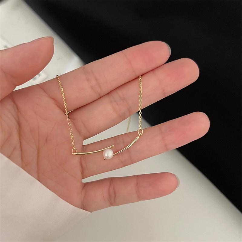 iF ME Chopsticks Imitation Artificial Pearls Pendant Necklace for Women Luxury Gold Chain Choker Jewelry Accessories