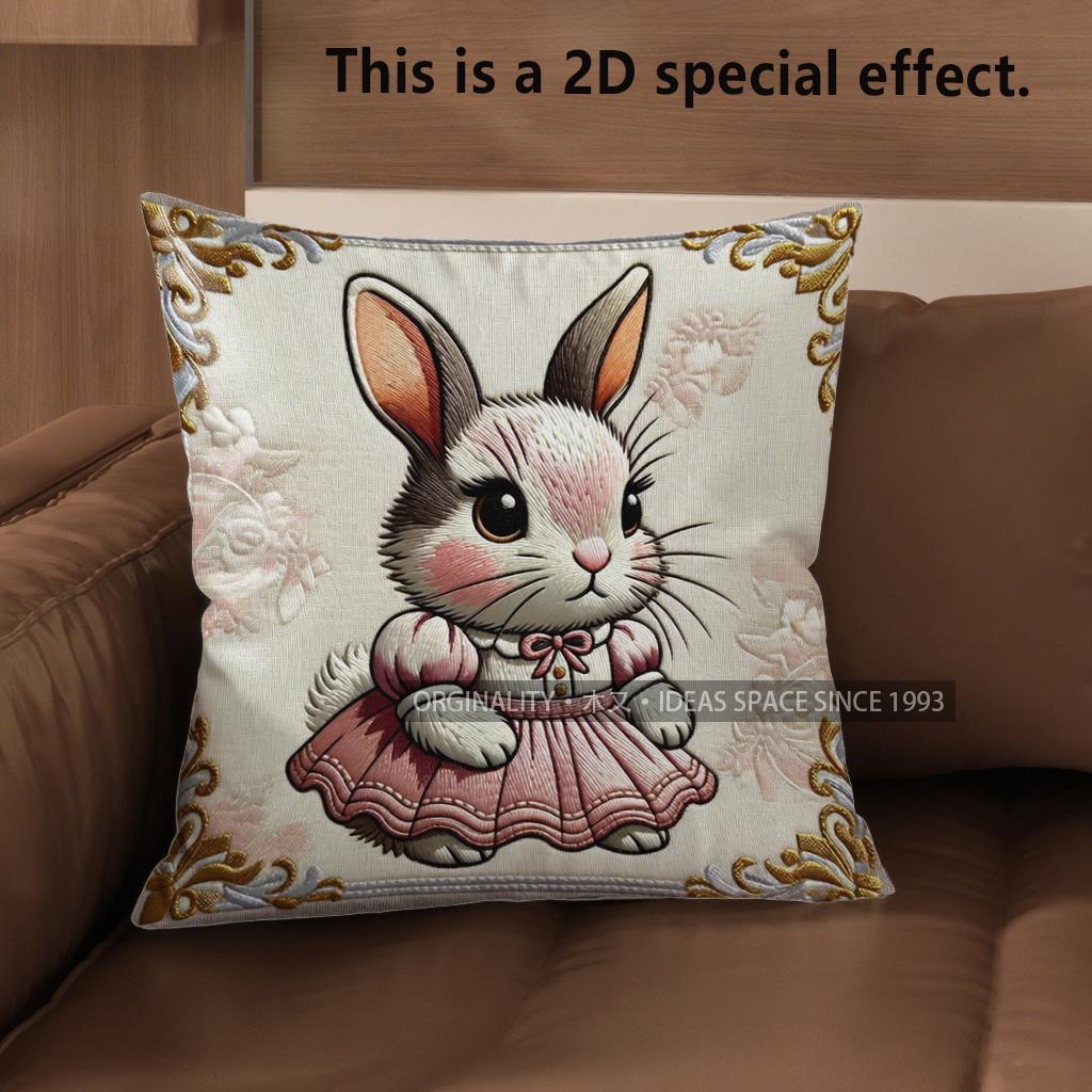 2D Süße Kaninchen Verkleidete Kissen Für Heimdekoration Muster Kissenbezug Geeignet Für Sofa Schlafzimmer Auto Kissenbezug