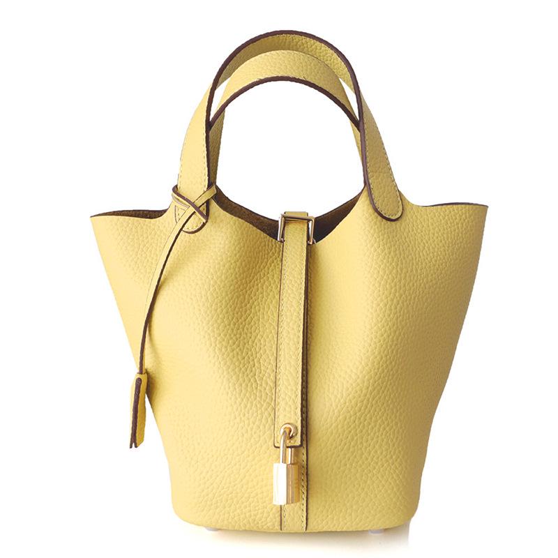 Women's Genuine Leather Bucket Handbag - Large Capacity, High-End Cowhide Veggie Basket Style