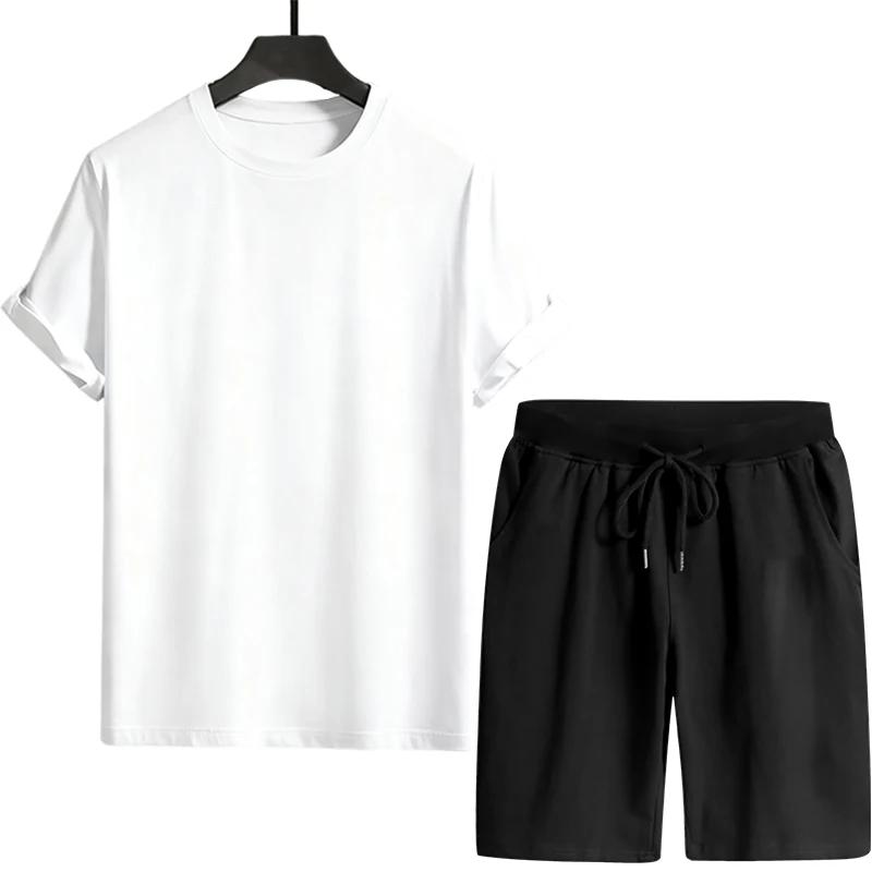Conjunto de Camisetas e Bermudas Esportivas para Homem Moda Casual Urbana Manga Curta Outfits Verão Masculino Casa Exterior Conforto Conjunto de Camisetas