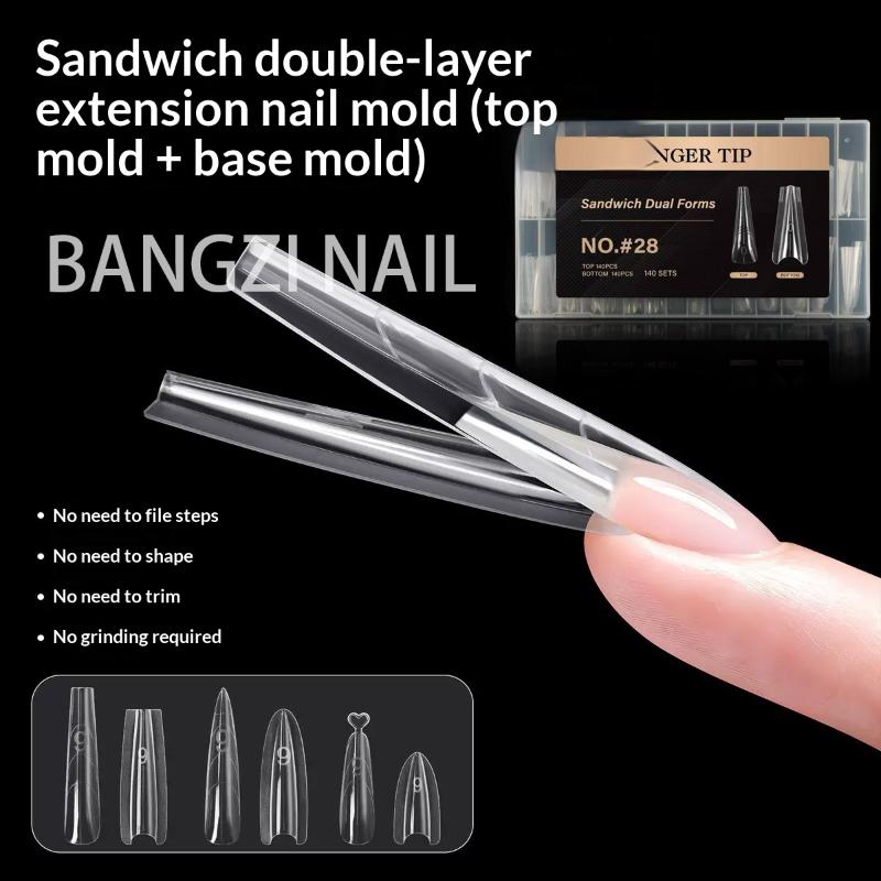 140/280Pcs Sandwich Dual Nail Forms Extensions-Dual Forms Top Bottom Mold Long Square Almond Nail Art Forms Manicure Tool