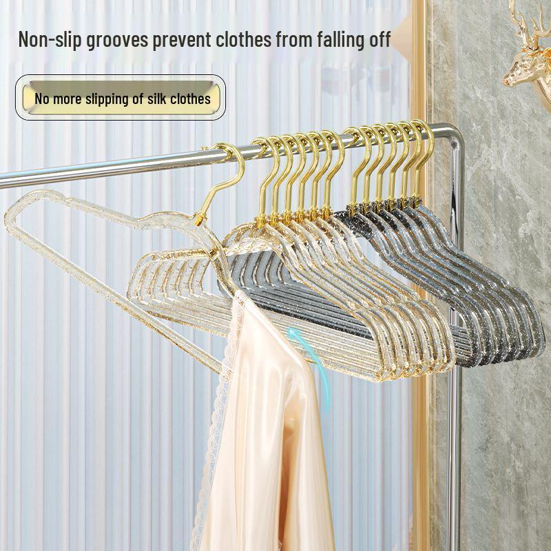 Acrylic No-Trace Women's Hanger - Transparent Crystal Gold Powder Design for Home Use.