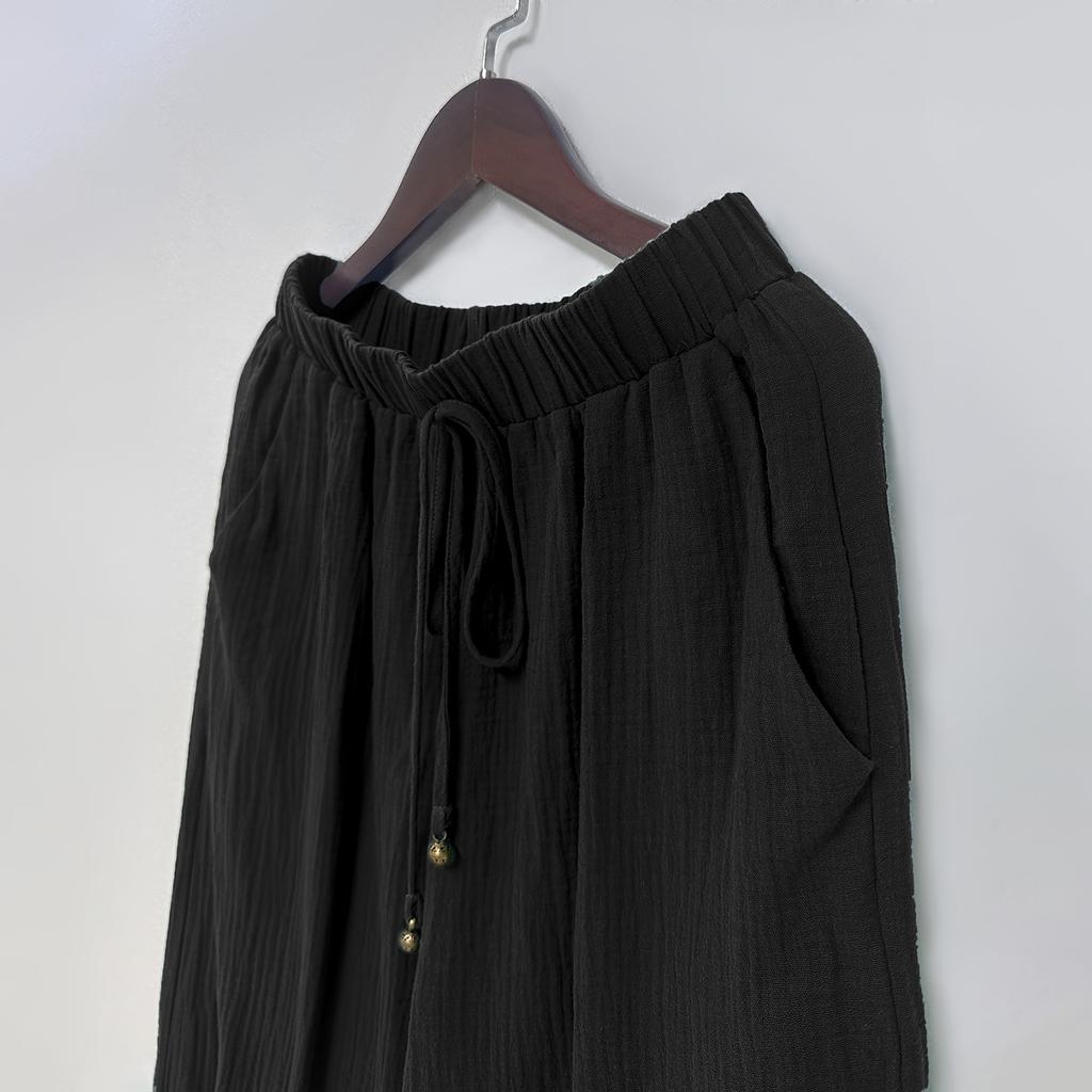 Women's Fashionable Color Casual Elastic Waistband Drawstring Pocket Loose Pants