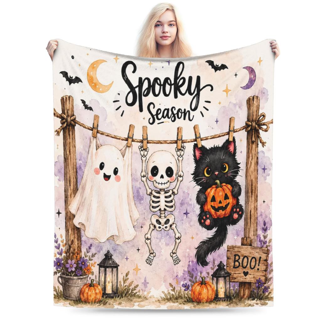 Halloween Black Cats Blankets Witchy Kitty Fleece Awesome Warm Throw Blankets for Bedspread Spring/Autumn