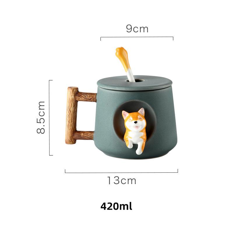 

Керамическая креативная кружка для питомцев с крышкой, ложка, семейная пара, чашка для кофе, чая, собака, чашка в подарок 420ml