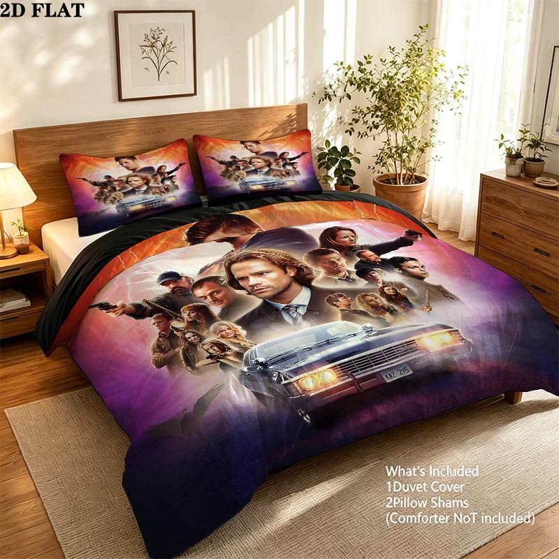 Supernatural Pattern Bedding Quilt Set Quilt Cover Pillowcase Home Birthday Gift(1 * Duvet Cover + 2 * Pillowcase, Without Core)