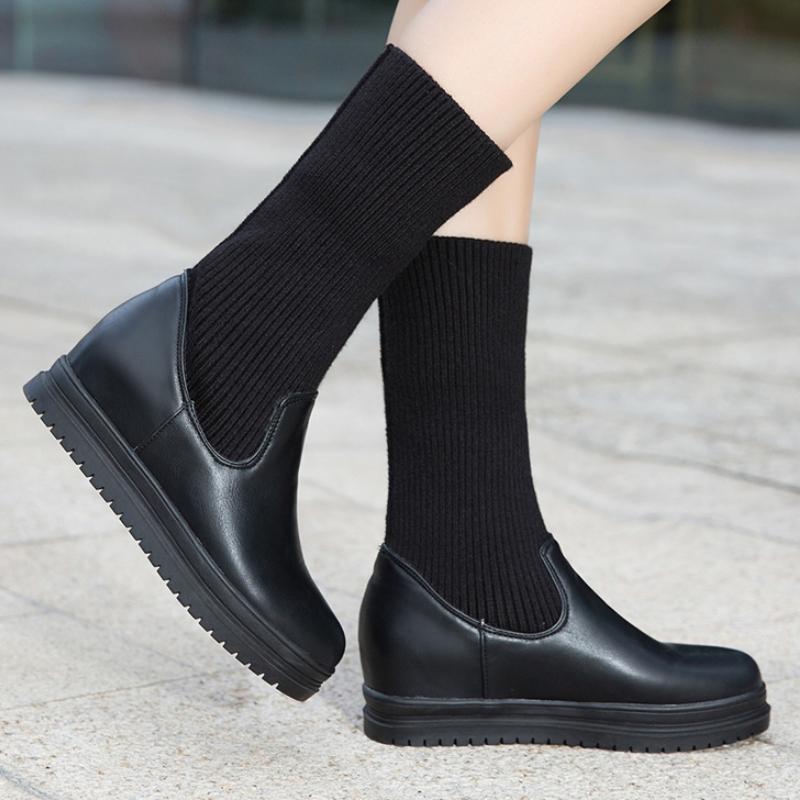 Elastic Socks Ankle Boots Women Winter Autumn Shoes White Comfortable Height Increasing Short Boots Girls Waterproof
