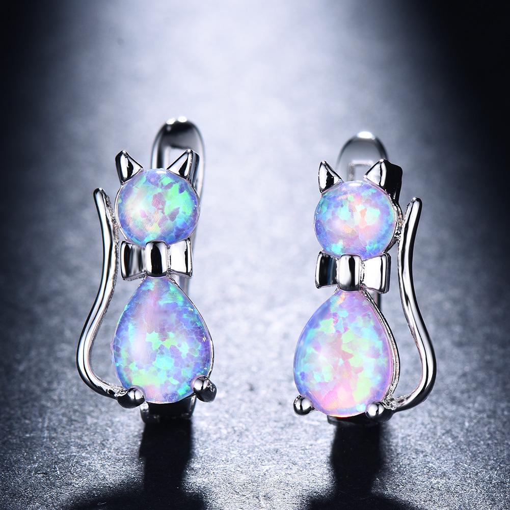 Japanese Korean Mini Creative Earrings Blue Cat Ear Buckle Small Cartoon Fashion
