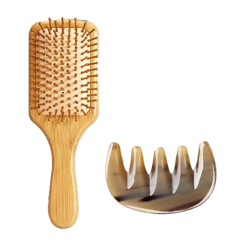 Natural Bamboo Wood Air Cushion Massage Detangling Comb for Curling and Hairdressing