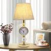 European Bedroom Crystal Desk Lamp with Clock Desk Decorative Bedside Lamp