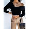 New Solid Color Fashionable and Sexy Off-the-shoulder Long-sleeved Women's T-shirt Popular Temperament Charming Women's Top