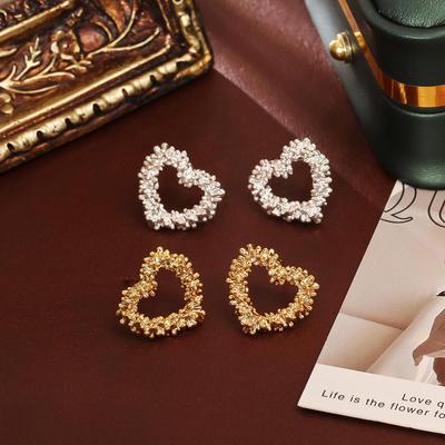 Romantic 925 Silver Heart Stud Earrings, Gold Plated, High-End Fashion, Simple INS Style Jewelry for Women