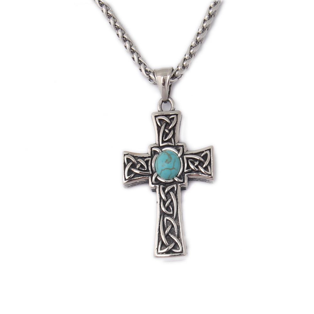 Stainless Steel Turquoise Celtic Cross Pendant Necklace Womens Turquoise Celtic Cross Pendant Necklace for Men