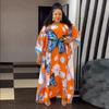 African Batwing Sleeve Chiffon Robe: Loose Plus Size Muslim Women's Printed Dress