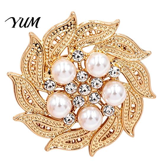 Shirts Jewelry Retro Rhinstone Flower Brooch for Women, Golden Plated Alloy Floral Luxury Coat Lapel Pin, Clothing Accessories Wedding Party
