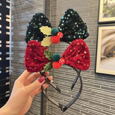 Weihnachts-Haaraccessoires für Kinder: Rotes & Grünes Pailletten-Schleifen-Stirnband & Clip für Mädchen-Aufführungen & Dekorationen