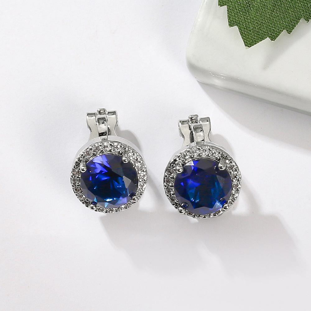 

Classic Sparkling Sapphire Copper Ear Buckle, Diamond Set Round Versatile Earrings