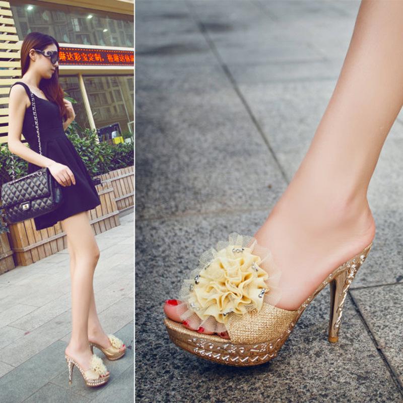 2020 new summer flower cool slippers sexy fish mouth nightclub stiletto women's shoes