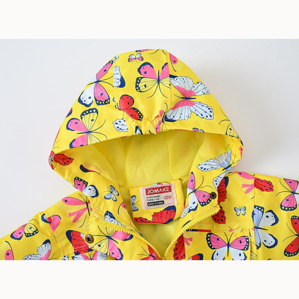 Fall Girls Butterfly Print Waist Jacket Girls Double Layer Hooded Zipper Shirt Fashion Windbreaker Jacket