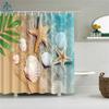 Windmill Seaside Scenery Shell Beach Scenic Badezimmer-Duschvorhang Frabic Wasserdichter Polyester-Badezimmervorhang mit Haken
