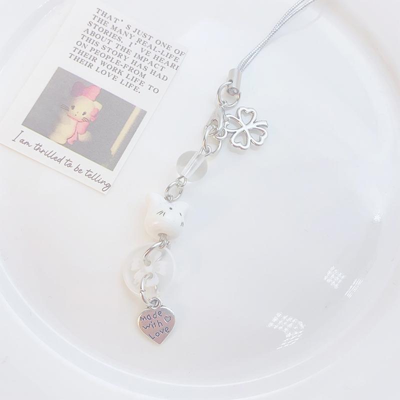 Lucky Cute Ceramic Rabbit Phone Chain Keychain Cartoon Clover Bag Car Key Chain Pendant Gift Cute Bag Keyring