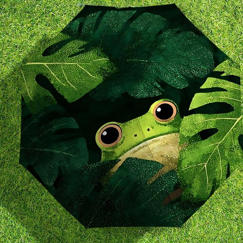 Jungle Adventure Frog Print Umbrella: Automatic Opening & Closing, Outdoor Protection, Lightweight and Durable for Travel, Unique Gift Idea 063