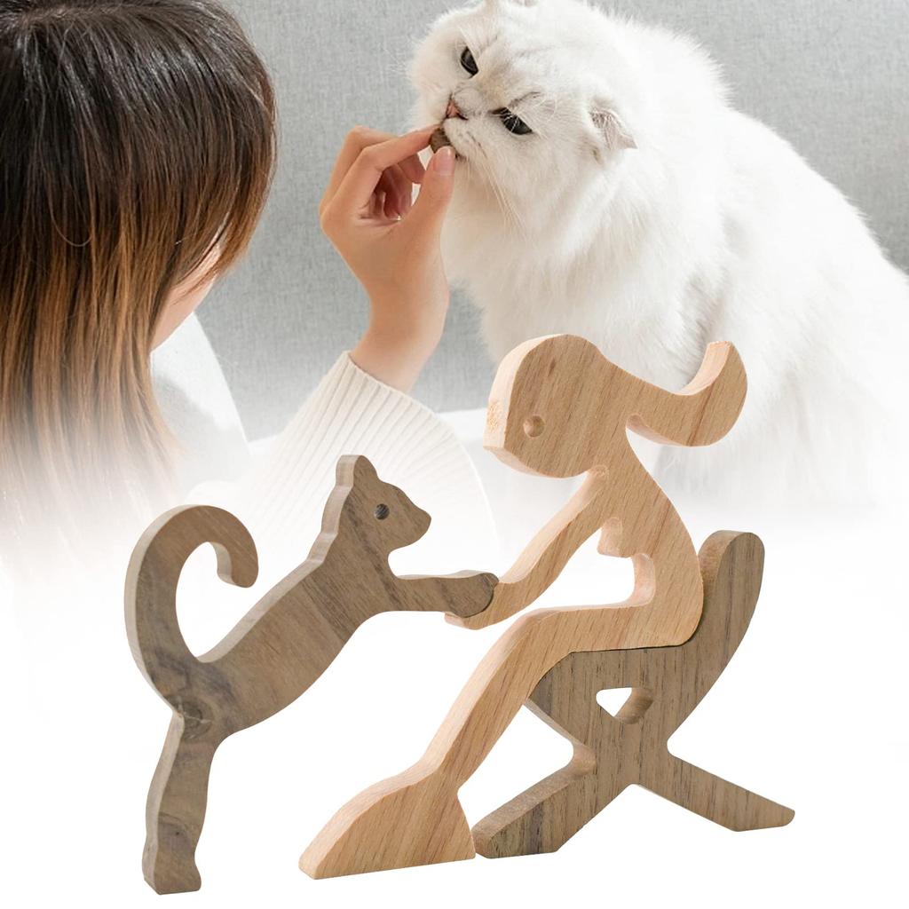 Enkrio Wooden Cat Nordic Home Wood Pet Office Use and Figurine, Sculpture, Style, Decor, Decor, Crafts, Ornament, Lover's Gift, Cute, Women's, (Cat