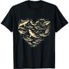 Vintage Shark Silhouette Hammerhead Shark Tiger Shark Heart T-Shirt