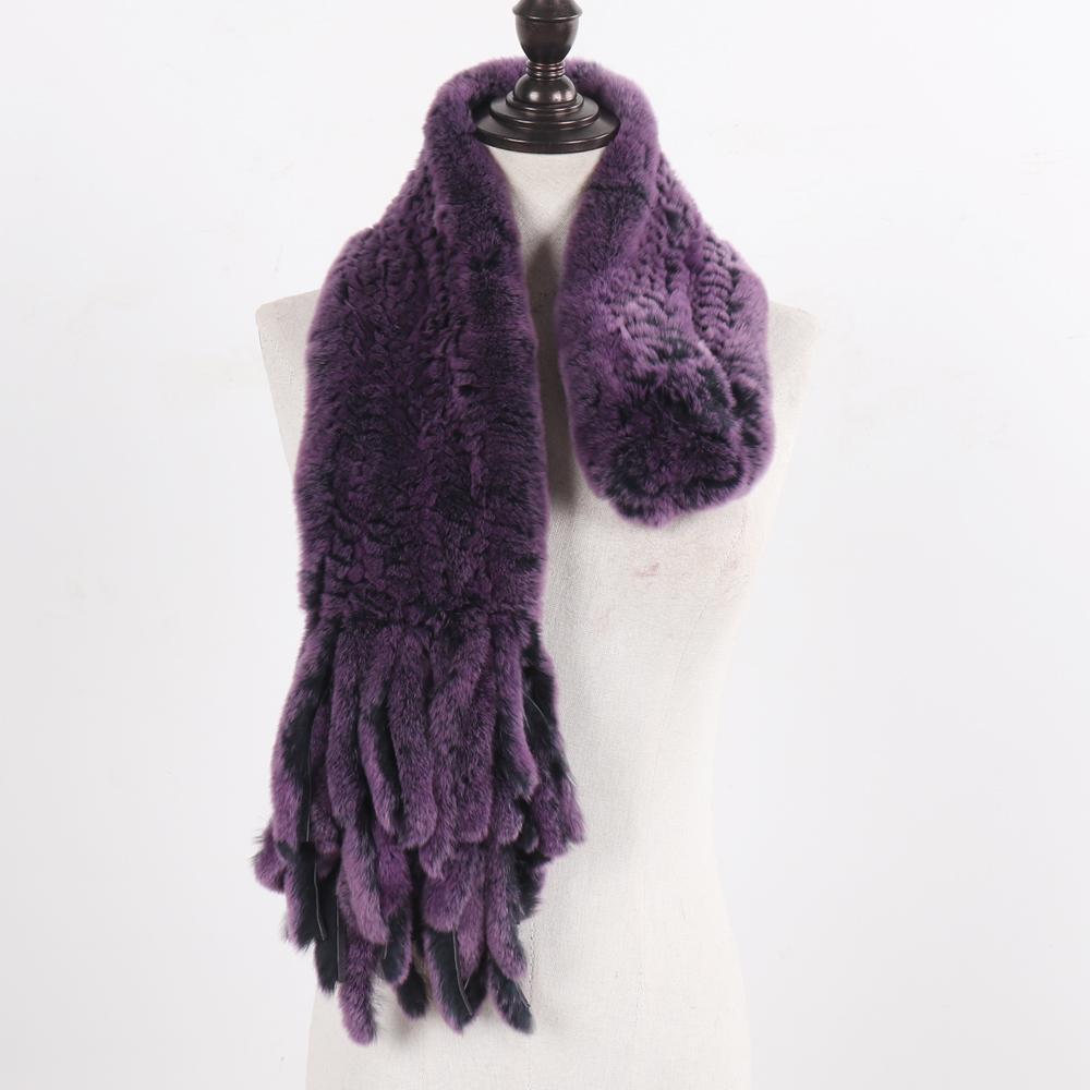 New Lady Knitted Real Rex Rabbit Fur Tassel Scarves Women Winter Warm Natural Rex Rabbit Fur Muffler Thick Knit Real Fur Scarf