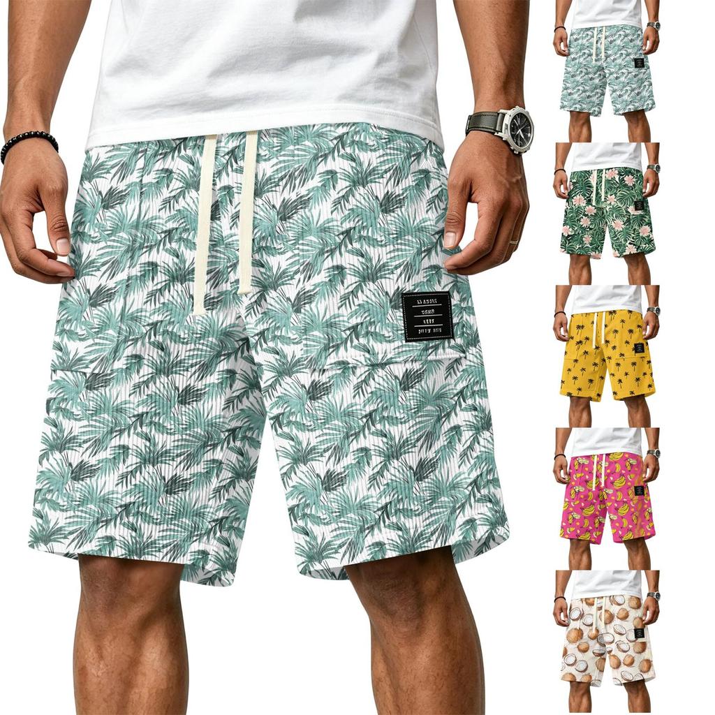 Pantaloncini Casual da Uomo in Velluto a Coste con Coulisse Stile Hawaiano Fantasia Palme Leggeri Comodi da Indossare Abbigliamento da Spiaggia Estivo