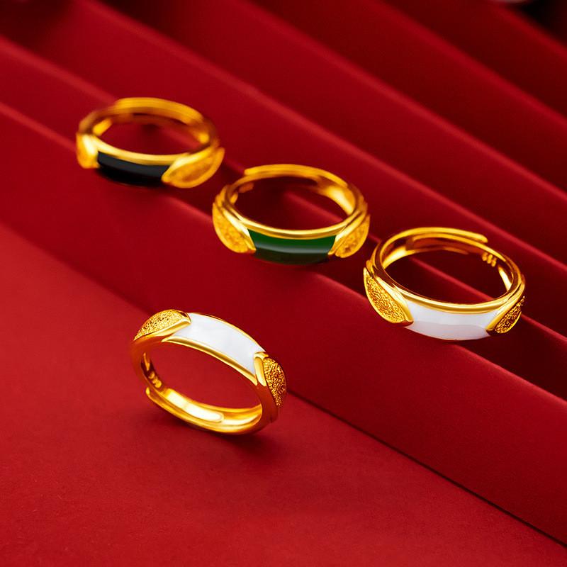 Versatile Copper Gold Plated Couple Rings With Elegant Open Design And Fashionable Black Green Choices Stone