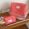 Large Capacity Cotton Makeup Bag Women Checkered Brushes Storage Bag Sweet Cute Travel Toiletry Bag Casual Ladies Soft Organizer