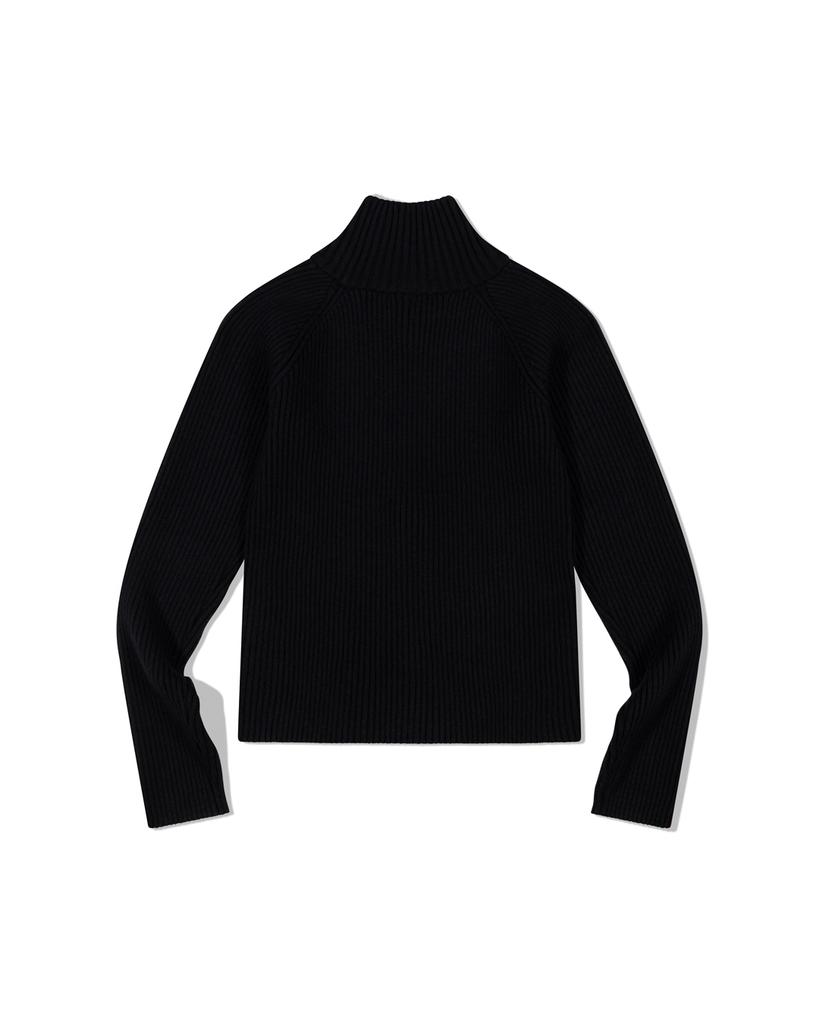 Moa Ribbed Mock Neck Zip-Up (Black)