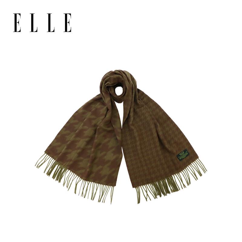 ELLE 100% Merino Wool Houndstooth Jacquard Scarf Shawl
