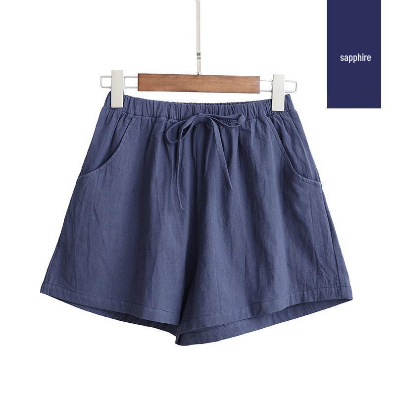 Damen-Shorts aus Baumwoll-Leinen-Mischgewebe mit weitem Bein: Trendige, lässige Bermudas für Frühling/Sommer – für Sport oder Zuhause.